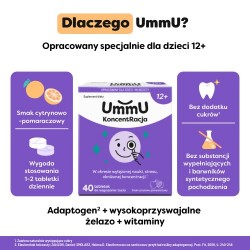 Zdjęcie produktu - #2 UmmU KoncentRacja 12+ tabletki do rozgryzania i żucia o smaku cytrynowo pomarańczowym, 40 szt. - dla dzieci i młodzieży