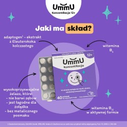 Zdjęcie produktu - #3 UmmU KoncentRacja 12+ tabletki do rozgryzania i żucia o smaku cytrynowo pomarańczowym, 40 szt. - dla dzieci i młodzieży