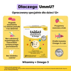 Zdjęcie produktu - #2 Ummu Multiwitamina & Omega 12+ pastylki żelowe do rozgryzania i żucia o owocowym smaku, 27 szt. - dla dzieci i młodzieży