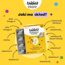 Zdjęcie produktu - #3 Ummu Multiwitamina & Omega 12+ pastylki żelowe do rozgryzania i żucia o owocowym smaku, 27 szt. - dla dzieci i młodzieży