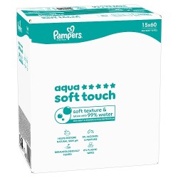 Zdjęcie produktu - #0 Pampers Aqua Soft Touch Chusteczki nawilżane, 15 x 60 szt.