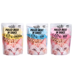 Zdjęcie produktu - #0 TufTuf Mokra karma dla kota Szarpane kawałki mięsne w sosie z dorszem (dorosły), 100 g