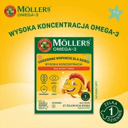 Miniaturka artykułu - #0 Moller's Omega-3 Wysoka Koncentracja Żelki o smaku malinowym, 27 szt.