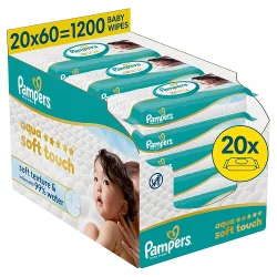 #5 – Pampers Aqua Soft Touch Chusteczki nawilżane dla dzieci, 20 x 60 szt.