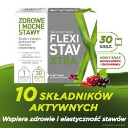 Zdjęcie produktu - #0 FlexiStav Xtra smak porzeczkowo-żurawinowy, 30 sasz. - zawiera kolagen, siarczan chondroityny i siarczan glukozaminy