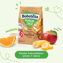 Zdjęcie produktu - #0 BoboVita Porcja Zb&oacute;ż Kaszka mleczna kukurydziano- ryżowa 3 owoce - 210 g (25763)