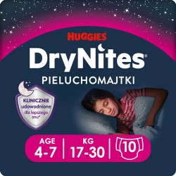 #0 – HUGGIES DRYNITES GIRLS 4-7 LAT (13-30kg) pieluchomajtki, 10 szt.