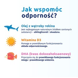 Zdjęcie produktu - #1 Iskial Junior olej z wątroby rekina, witamina D, DHA smak cytrynowy, 30 kaps. do żucia