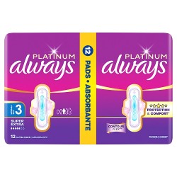 Zdjęcie produktu - #0 Always Platinum Podpaski Super Extra Rozmiar 3 ze skrzydełkami, 12 szt.