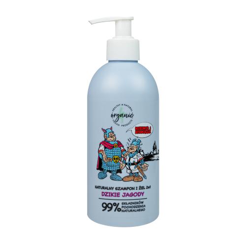 Miniaturka artykułu - 4Organic Kajko i Kokosz Naturalny szampon I żel do mycia dla dzieci 2w1 Dzikie Jagody, 350ml