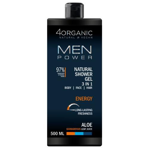 Miniaturka artykułu - 4ORGANIC Men Power Naturalny żel pod prysznic dla mężczyzn, 500 ml