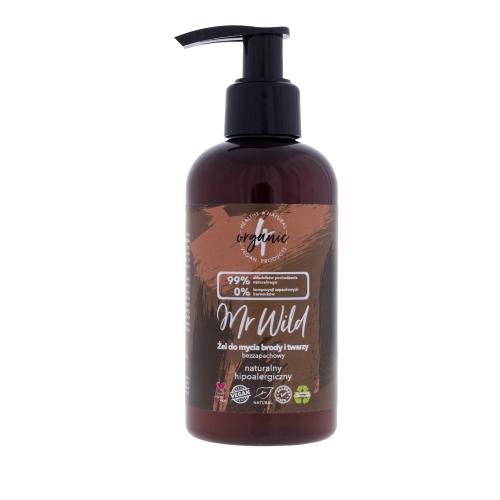 Miniaturka artykułu - 4ORGANIC Mr Wild Żel do mycia brody i twarzy bezzapachowy hipoalergiczny, 200ml	