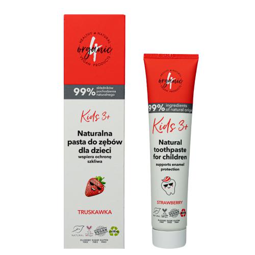Miniaturka artykułu - 4ORGANIC Naturalna pasta do zęb&oacute;w dla dzieci Kids 3+ Truskawka, 75ml
