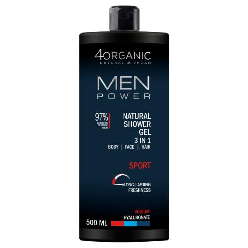 Miniaturka artykułu - 4Organic Naturalny żel pod prysznic 3 w 1 Men Power Sport, 500 ml