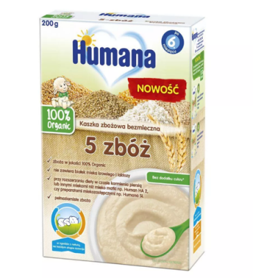 Miniaturka artykułu - Humana Kaszka bezmleczna 5 zb&oacute;ż po 6. miesiącu życia - 200 g (30756)