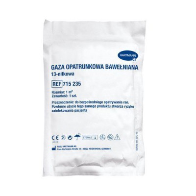 Miniaturka artykułu - Hartmann Gaza opatrunkowa bawełniana 13- nitkowa 1m2- 1 szt.