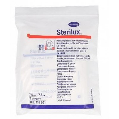 Miniaturka artykułu - Kompresy gazowe jałowe STERILUX 7,5x7,5cm- 3szt 