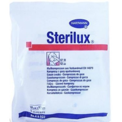 Zdjęcie produktu - Kompresy gazowe jałowe STERILUX 17n12w 10x10cm- 3szt.