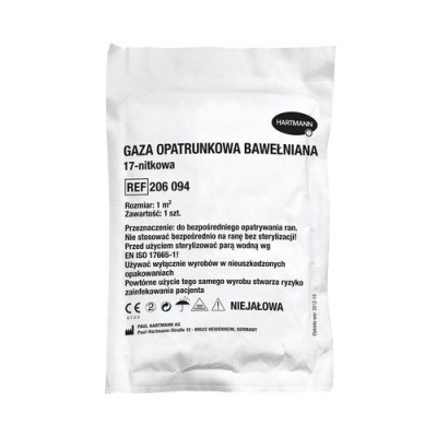 Miniaturka artykułu - Hartmann Gaza opatrunkowa bawełniana niejałowa 17n 1m2- 1szt.