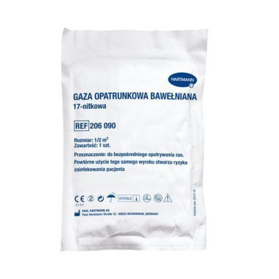 Miniaturka artykułu - Hartmann Gaza opatrunkowa bawełniana jałowa 17nitkowa 1/2 m2 1szt.