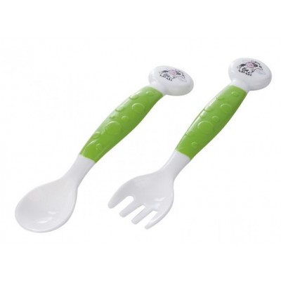 Miniaturka artykułu - CANPOL BABIES Sztućce elastyczne 12m+ Zielone 56/580