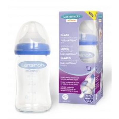 Miniaturka artykułu - LANSINOH Butelka szklana 160ml + smoczek NaturalWave