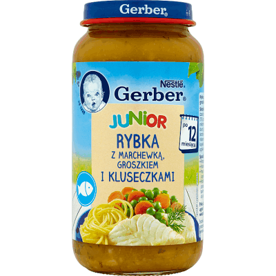 Miniaturka artykułu - Gerber Junior Rybka z marchewką groszkiem i kluseczkami po 12. miesiącu - 250 g