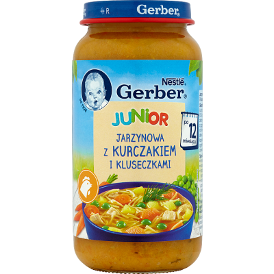Miniaturka artykułu - Gerber Junior Jarzynowa z kurczakiem i kluseczkami po 12. miesiącu - 250 g