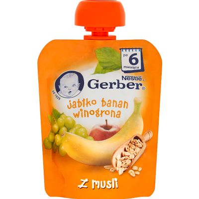 Miniaturka artykułu - Gerber Deserek Jabłko banan winogrona z musli po 6. miesiącu - 90 g
