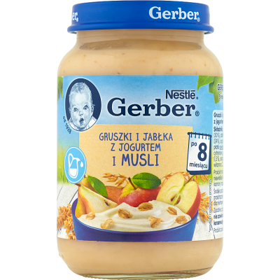 Miniaturka artykułu - Gerber Gruszki i jabłka z jogurtem i musli po 8. miesiącu - 190 g