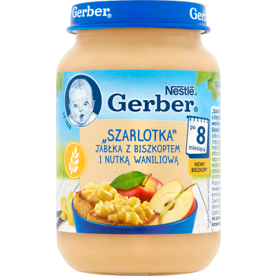 Miniaturka artykułu - Gerber &bdquo;Szarlotka" jabłka z biszkoptem i nutką waniliową po 8. miesiącu - 190 g