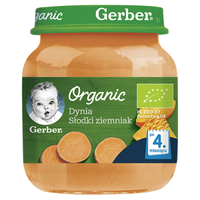 Miniaturka artykułu - Gerber Organic obiadek Dynia słodki ziemniak po 4. miesiącu - 125 g