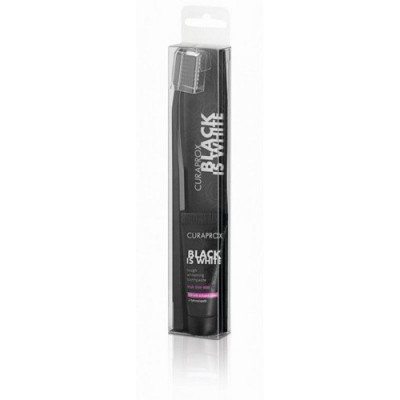 Miniaturka artykułu - CURAPROX Black is White Zestaw Szczoteczka + mini pasta - 8ml