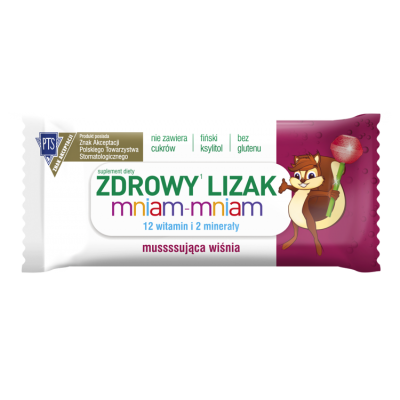 Miniaturka artykułu - Zdrowy lizak Mniam-Mniam Wiśnia kształt kulki - 1szt