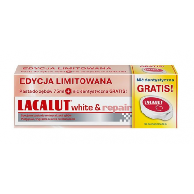 Miniaturka artykułu - LACALUT WHITE & REPAIR Pasta do zęb&oacute;w 75ml + nić dentystyczna