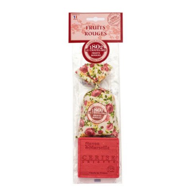 Miniaturka artykułu - FOUFOUR Woreczek Czerwone owoce + Mydło marsylskie wiśnia- czereśnia - 100g