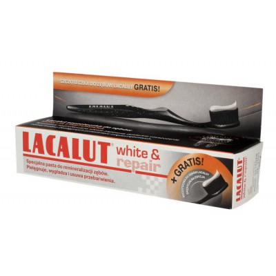 Miniaturka artykułu - LACALUT White&Repair Pasta do zęb&oacute;w - 75ml + szczoteczka do zęb&oacute;w - 1szt.