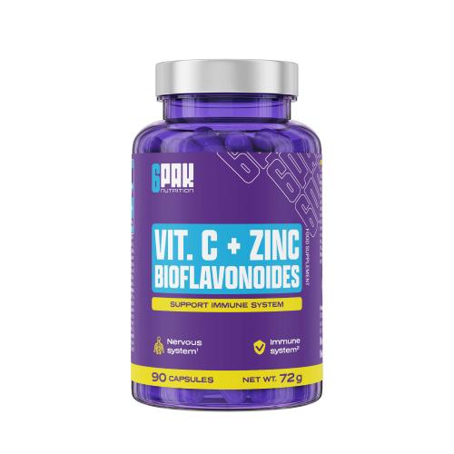 Miniaturka artykułu - 6Pak Nutrition Witamina C + Cynk + Bioflawonoidy, 90 kaps.