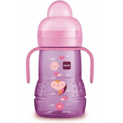 Miniaturka artykułu - MAM Butelka treningowa Trainer + z ustnikiem, r&oacute;żowa, 220 ml