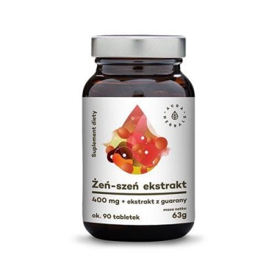 Miniaturka artykułu - AURA HERBALS Żeń-szeń koreański ekstrakt + Guarana ekstrakt - tabletki - 63g