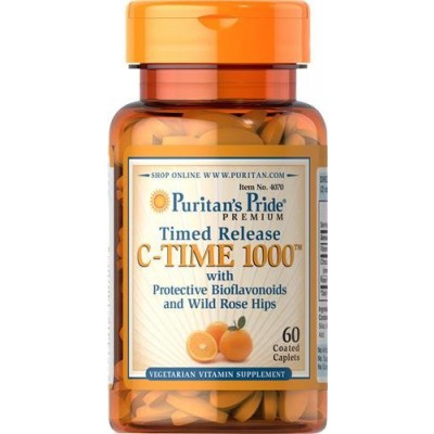 Miniaturka artykułu - Puritan's Pride Witamina C-Time 1000 mg Przedłużone Uwalnianie - 60 tabletek