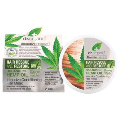 Miniaturka artykułu - Dr.Organic Hemp Oil maska do włos&oacute;w olej z konopi - 200ml