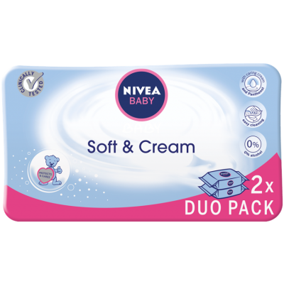 Miniaturka artykułu - NIVEA Baby Soft and Cream Chusteczki 2 x 63 sztuki