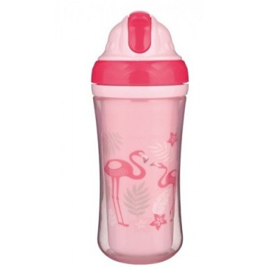 Miniaturka artykułu - CANPOL BABIES Bidon składana rurka r&oacute;żowe flamingi, 260ml 74/050