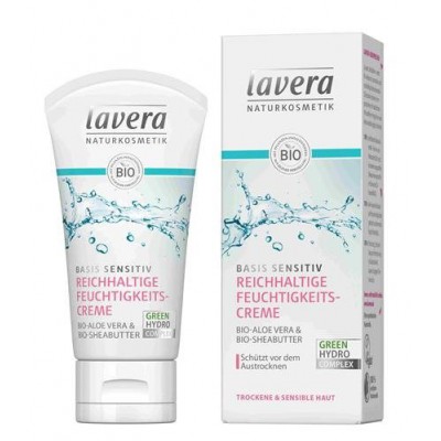 Miniaturka artykułu - LAVERA Basis Sensitiv, krem nawilżający z bio-jojoba i bio-aloesem, 50ml