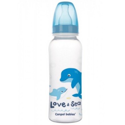 Miniaturka artykułu - CANPOL BABIES Butelka LOVE&SEA 12m+ niebieska, delfiny 250ml 59/400