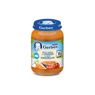 Miniaturka artykułu - GERBER Bukiet warzyw z łososiem w sosie pomidorowym, 190g