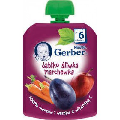 Miniaturka artykułu - GERBER Deserek jabłko śliwka marchewka, 90g