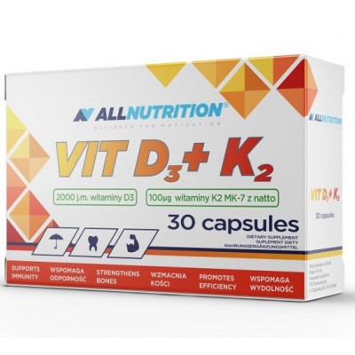 Miniaturka artykułu - Allnutrition Vit D3 + K2, 30 kapsułek