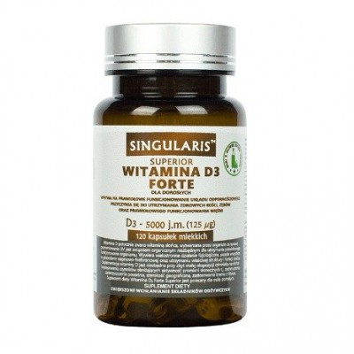 Miniaturka artykułu - WITAMINA D3 FORTE 5000iu 125&micro;g SINGULARIS Superior, 120 kapsułek